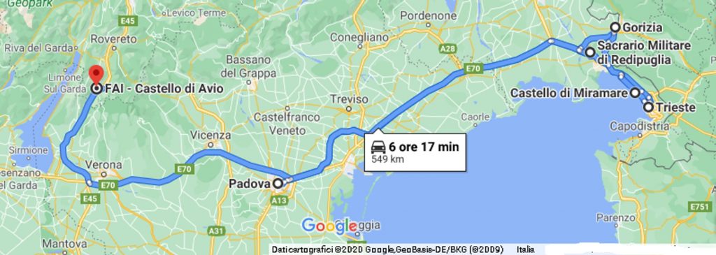 Itinerario Padova, Redipuglia, Gorizia, Trieste, Castello di Miramare e Castello di Avio